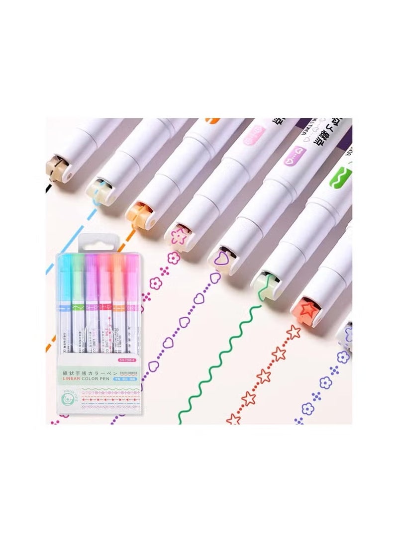 A set of 6 precision markers, curved, fine-tipped, and various shapes, for writing, drawing, and coloring. - Image 1